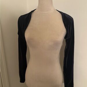 Black Velvet Mini Cropped Long Sleeve Open Front Jacket